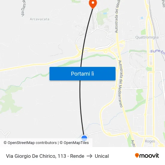 Via Giorgio De Chirico, 113 - Rende to Unical map