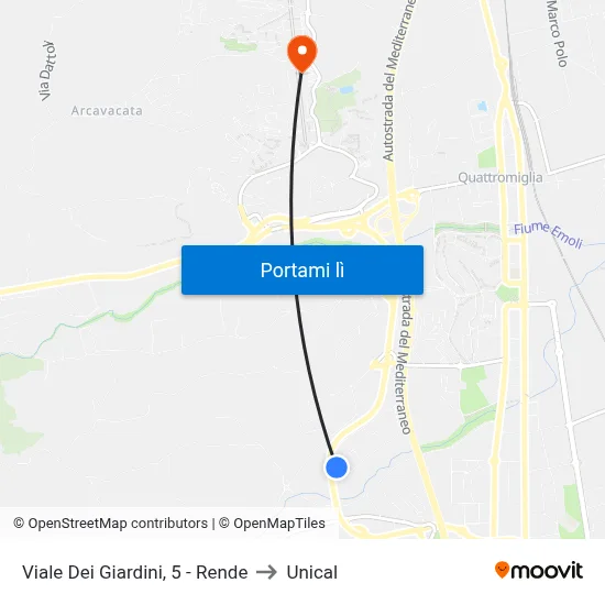 Viale Dei Giardini, 5 - Rende to Unical map