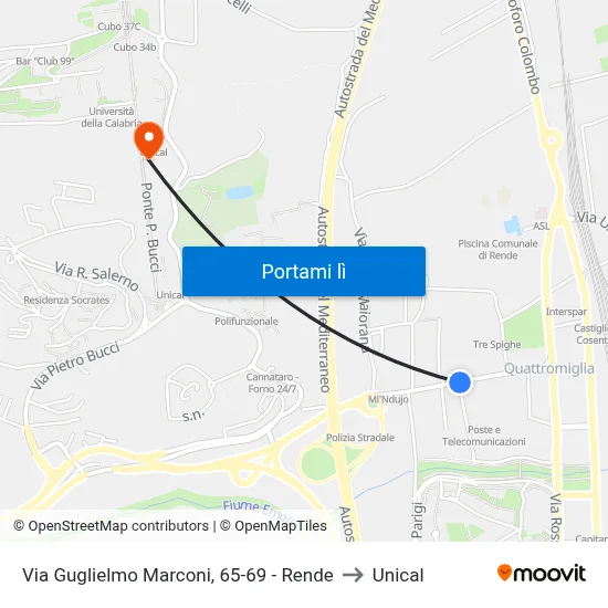 Via Guglielmo Marconi, 65-69 - Rende to Unical map