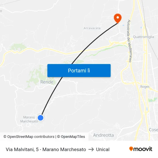 Via Malvitani, 5 - Marano Marchesato to Unical map