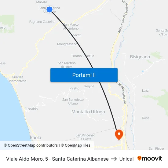 Viale Aldo Moro, 5 - Santa Caterina Albanese to Unical map