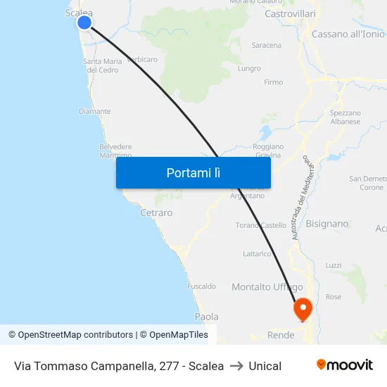 Via Tommaso Campanella, 277 - Scalea to Unical map