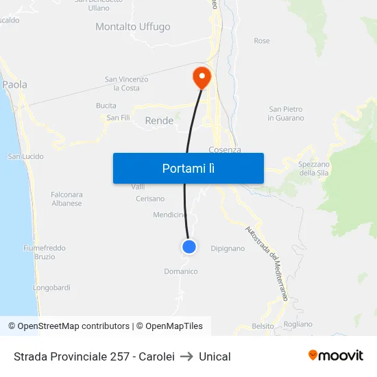 Strada Provinciale 257 - Carolei to Unical map