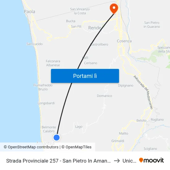 Strada Provinciale 257 - San Pietro In Amantea to Unical map