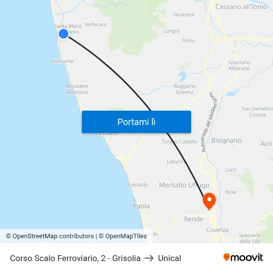 Corso Scalo Ferroviario, 2 - Grisolia to Unical map
