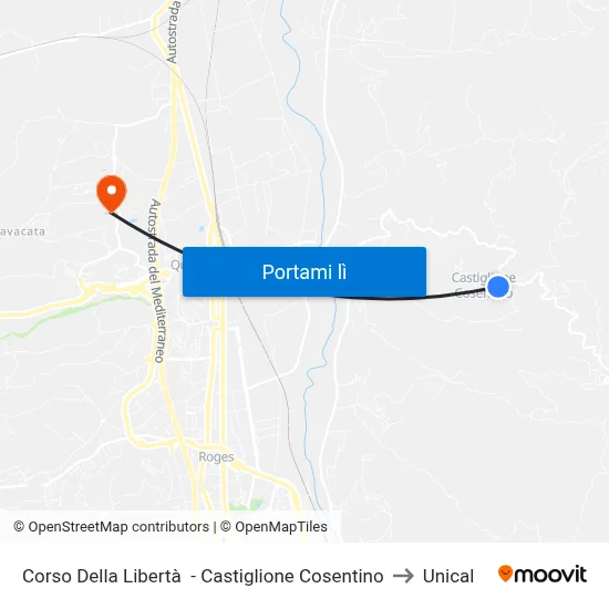 Corso Della Libertà  - Castiglione Cosentino to Unical map