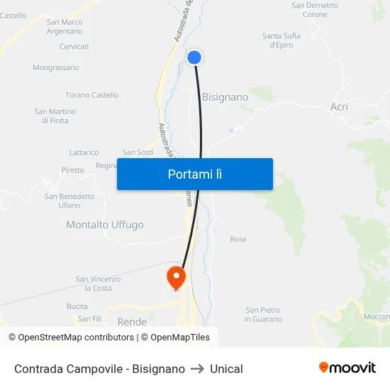 Contrada Campovile - Bisignano to Unical map