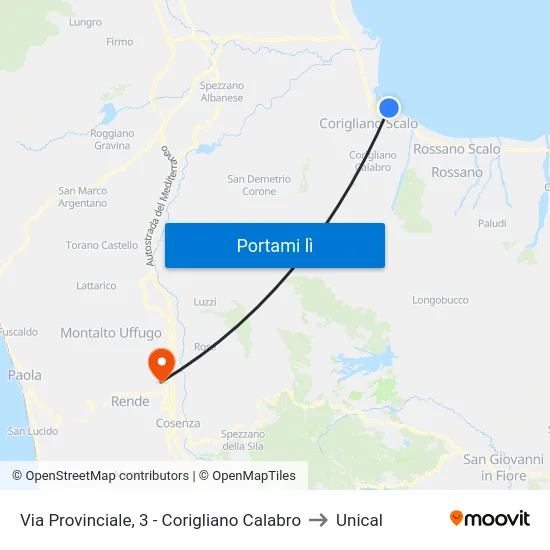 Via  Provinciale, 3 - Corigliano Calabro to Unical map