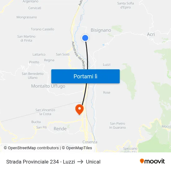 Strada Provinciale 234  - Luzzi to Unical map