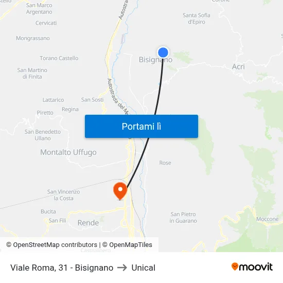 Viale Roma, 31 - Bisignano to Unical map