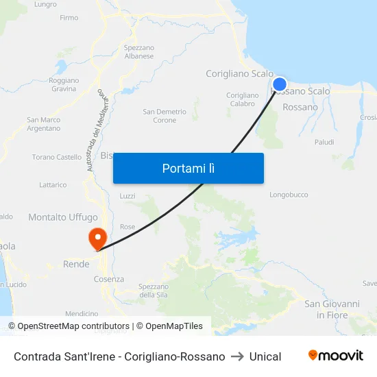 Contrada Sant'Irene - Corigliano-Rossano to Unical map