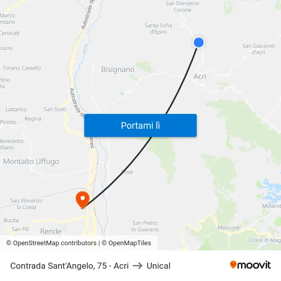 Contrada Sant'Angelo, 75 - Acri to Unical map