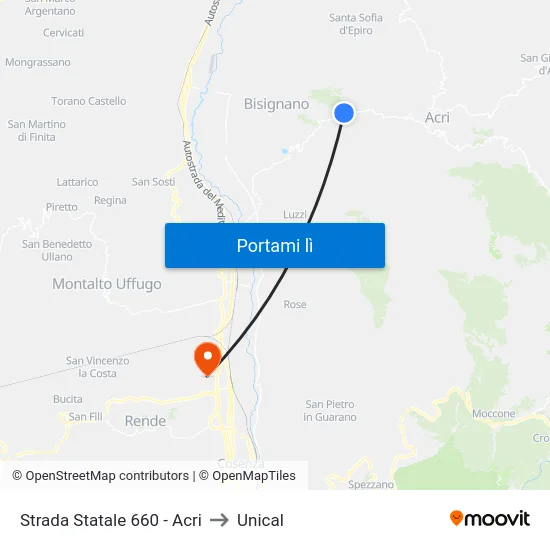 Strada Statale 660 - Acri to Unical map
