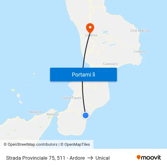 Strada Provinciale 75, 511 - Ardore to Unical map