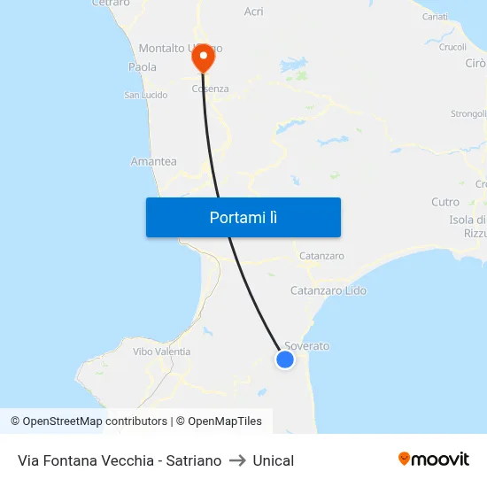 Via Fontana Vecchia - Satriano to Unical map