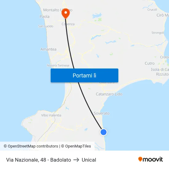 Via Nazionale, 48 - Badolato to Unical map