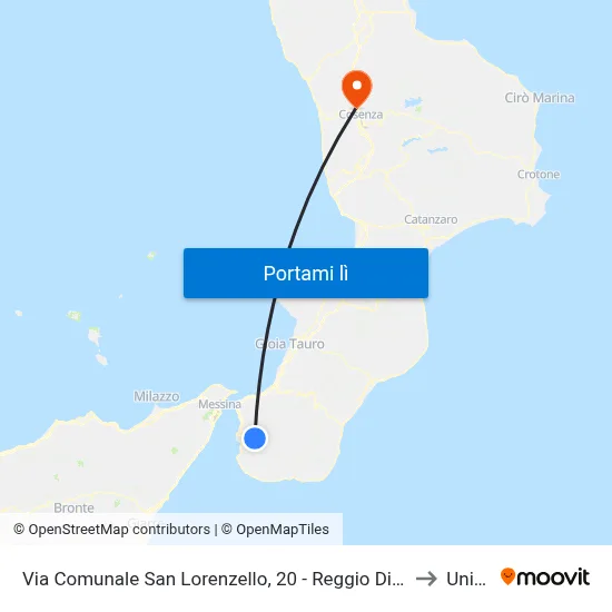 Via Comunale San Lorenzello, 20 - Reggio Di Calabria to Unical map