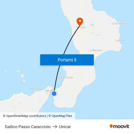 Gallico Passo Caracciolo to Unical map