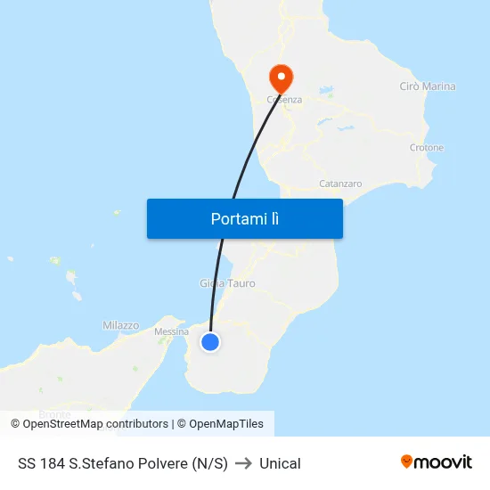 SS 184  S.Stefano Polvere (N/S) to Unical map