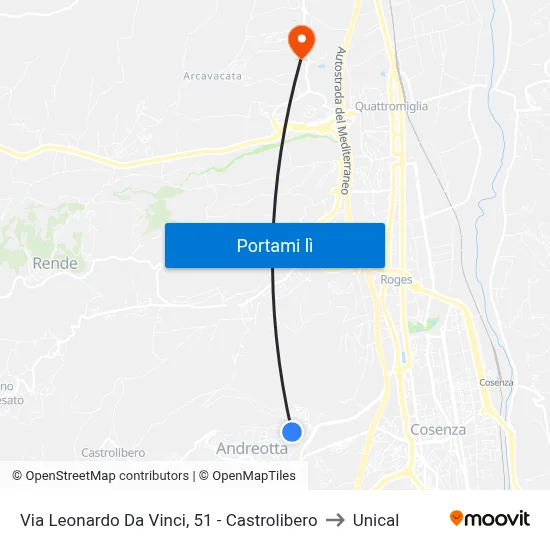 Via Leonardo Da Vinci, 51 - Castrolibero to Unical map