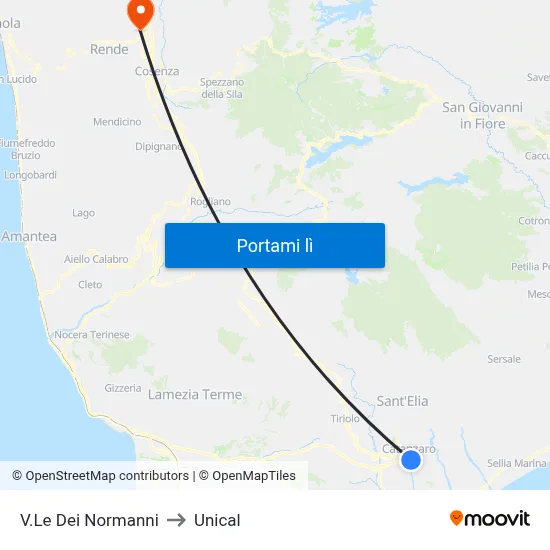 V.Le Dei Normanni to Unical map