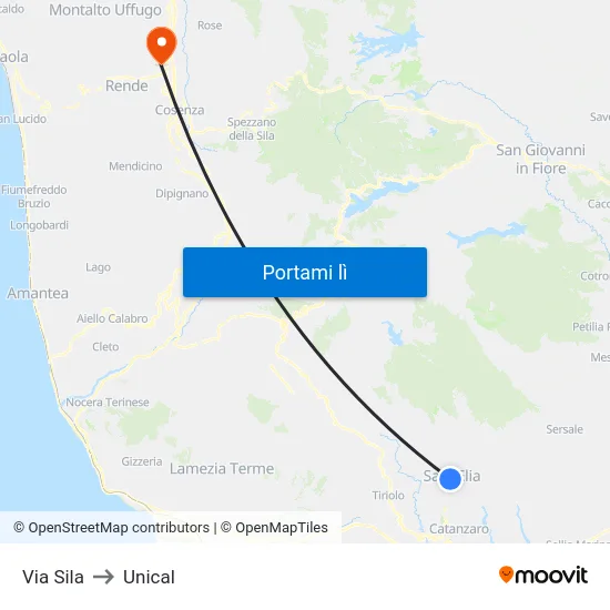 Via Sila to Unical map