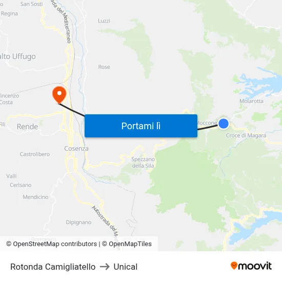 Rotonda Camigliatello to Unical map