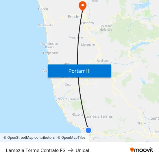 Lamezia Terme Centrale FS to Unical map