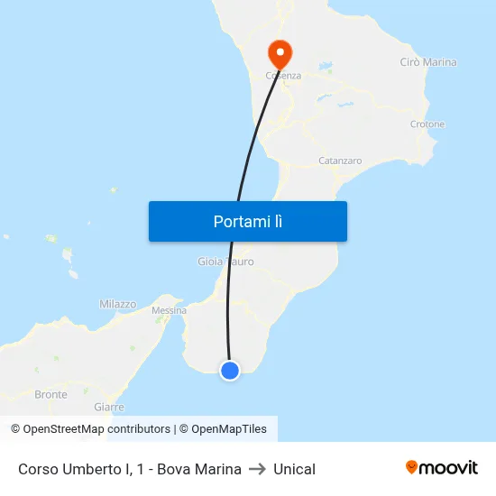 Corso Umberto I, 1 - Bova Marina to Unical map