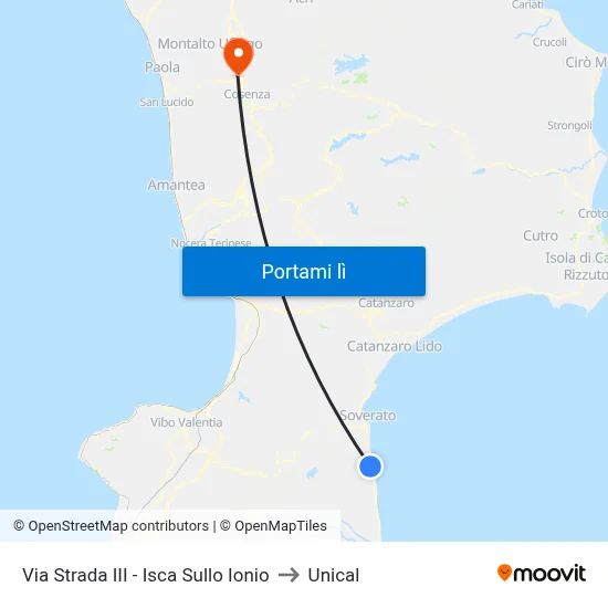 Via Strada III - Isca Sullo Ionio to Unical map