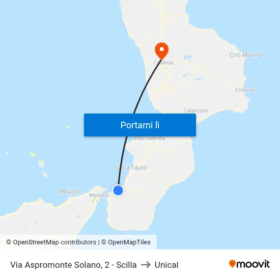 Via Aspromonte Solano, 2 - Scilla to Unical map