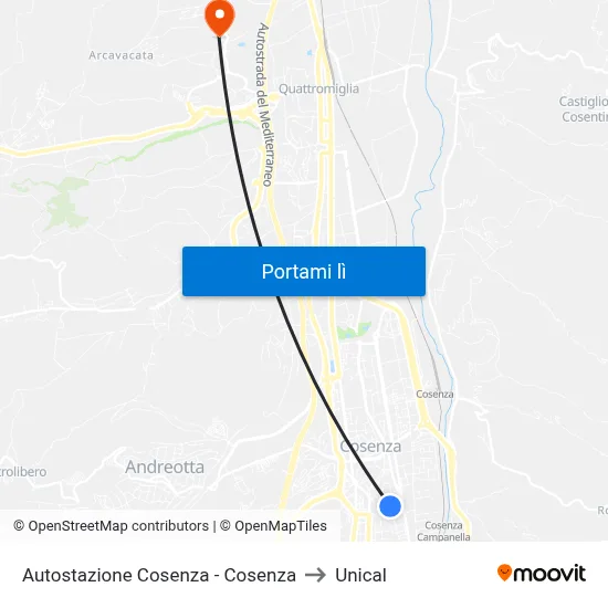 Autostazione Cosenza - Cosenza to Unical map