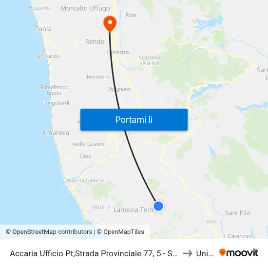 Accaria Ufficio Pt,Strada Provinciale 77, 5 - Serrastretta to Unical map