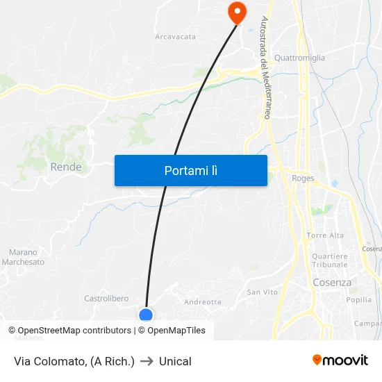 Via Colomato, (A Rich.) to Unical map