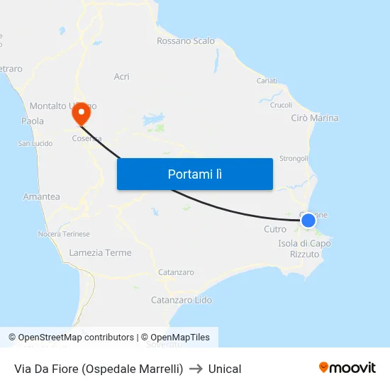 Via Da Fiore (Ospedale Marrelli) to Unical map