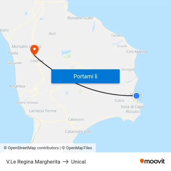 V.Le Regina Margherita to Unical map