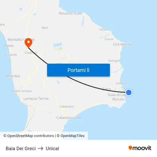 Baia Dei Greci to Unical map