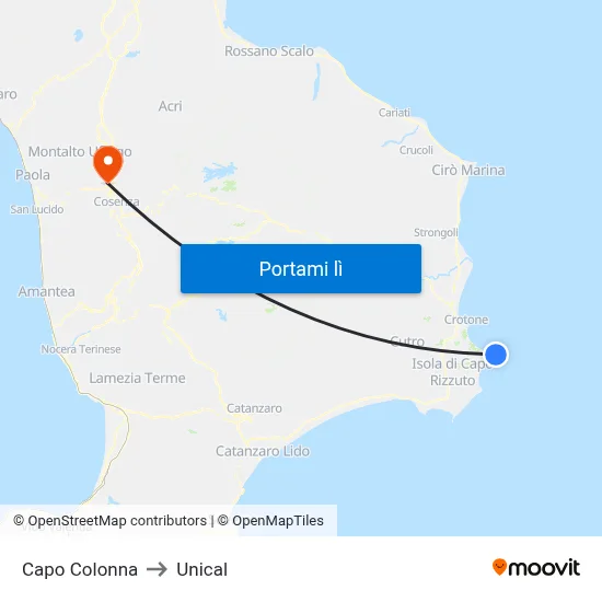 Capo Colonna to Unical map
