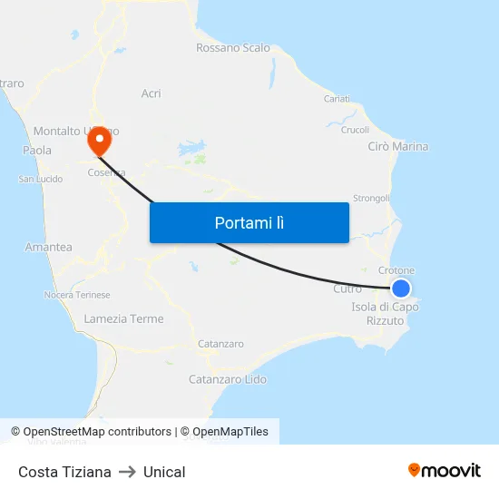 Costa Tiziana to Unical map