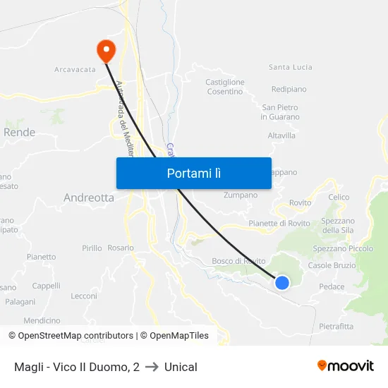 Magli - Vico II Duomo, 2 to Unical map