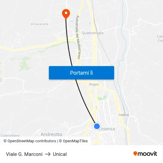 Viale G. Marconi to Unical map