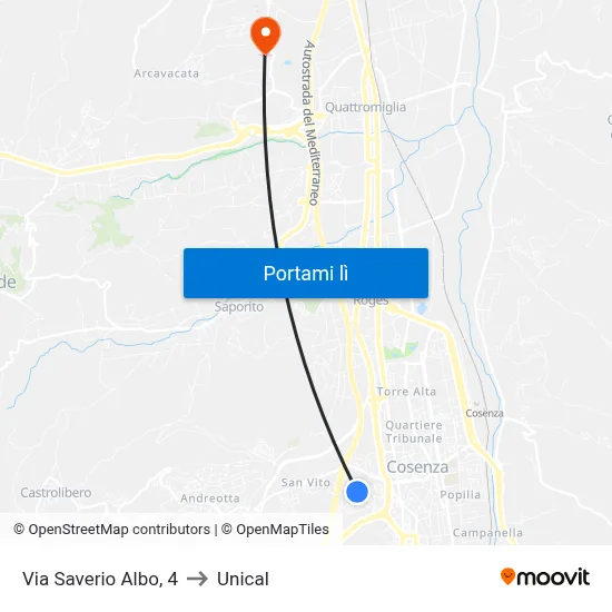 Via Saverio Albo, 4 to Unical map