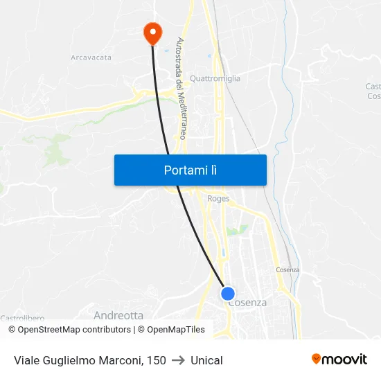 Viale Guglielmo Marconi, 150 to Unical map