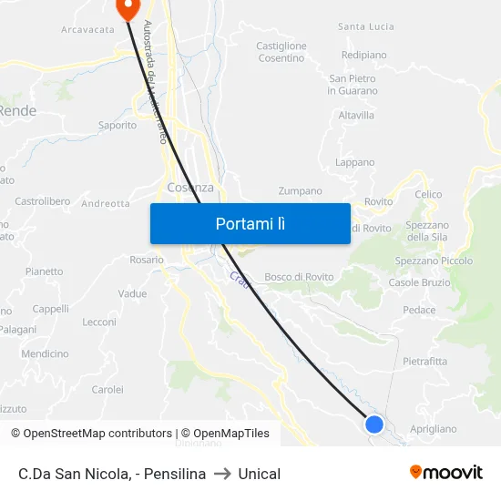 C.Da San Nicola, - Pensilina to Unical map