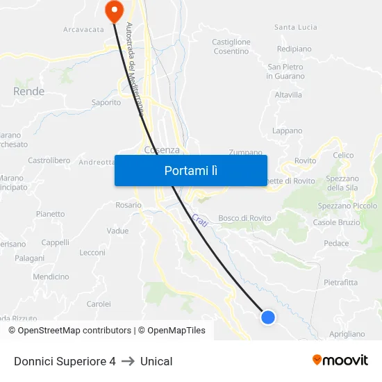 Donnici Superiore 4 to Unical map