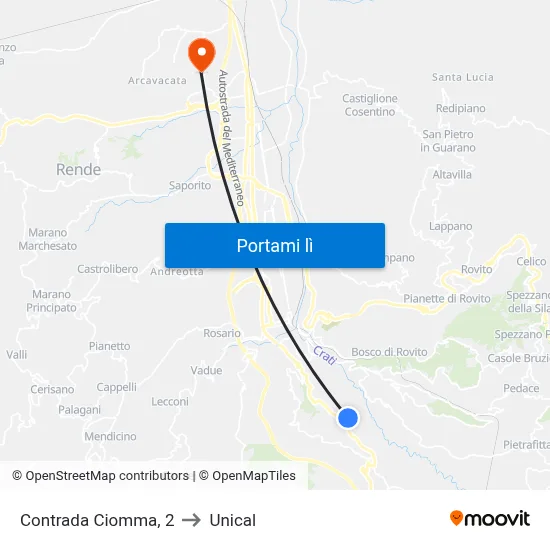 Contrada Ciomma, 2 to Unical map