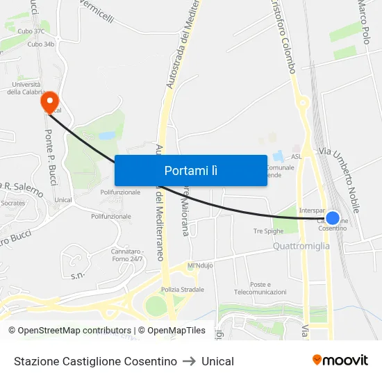 Stazione Castiglione Cosentino to Unical map
