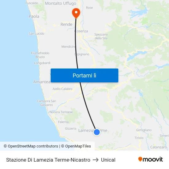 Stazione Di Lamezia Terme-Nicastro to Unical map