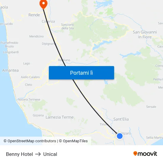 Benny Hotel to Unical map