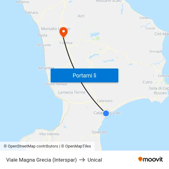 Viale Magna Grecia (Interspar) to Unical map
